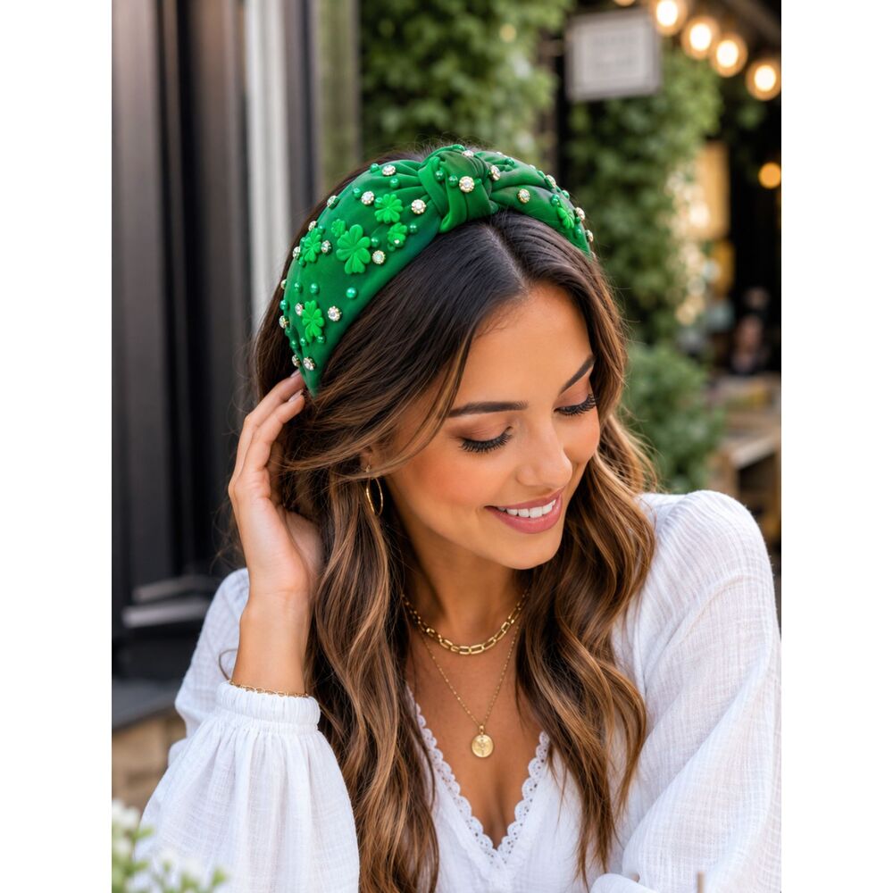 St. Patrick's Day Shamrock and Diamonte Diamond stud headband School Party